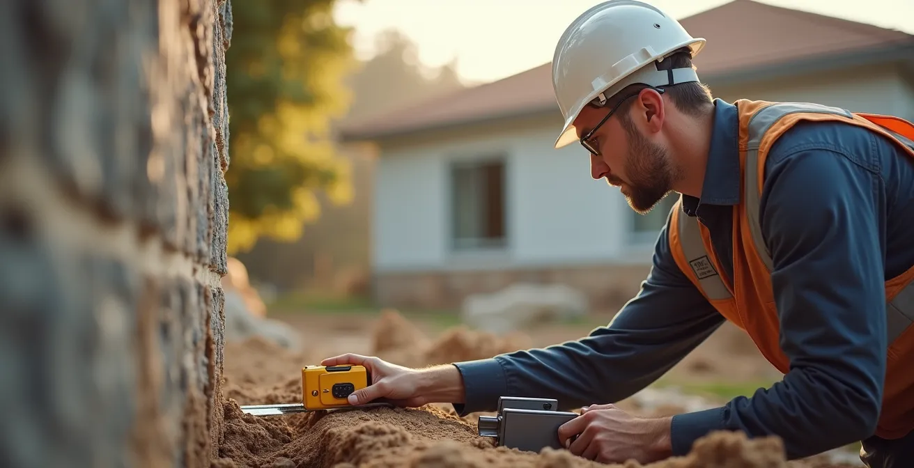 Expert en bâtiment évaluant les dommages structurels d'une maison